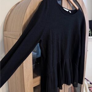 LC Lauren Conrad Black Peplum Long Sleeve Sweater w/ Pleated Chiffon Hem XL Top